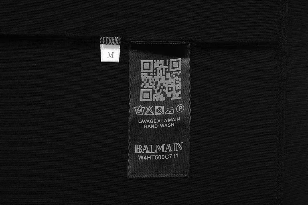 BALMAIN 2026New Arrival Imported machine high-density signature embroidery letter logo Men's and women's Same Style short-sleeved T-shirt Customized weight 100% double yarn pure cotton fabric 32-count double-strand thread dyeing Collar label hangtag main mark three complete labels Color: Black Size: XS S M L
